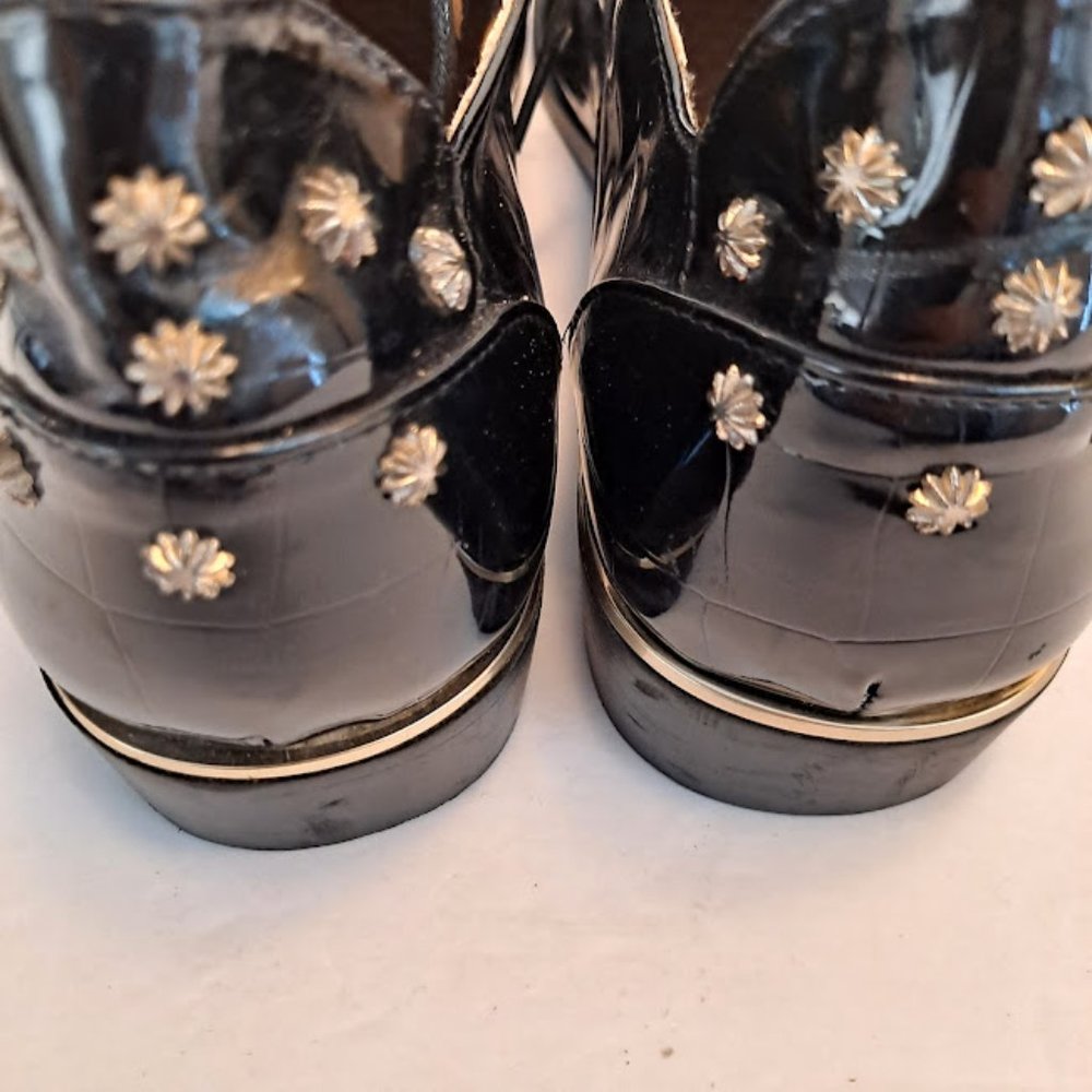 Mens Patent Leather Croc Embossed Shoes Gold Details/Trim/Studs Size 46 … - Picture 5 of 16